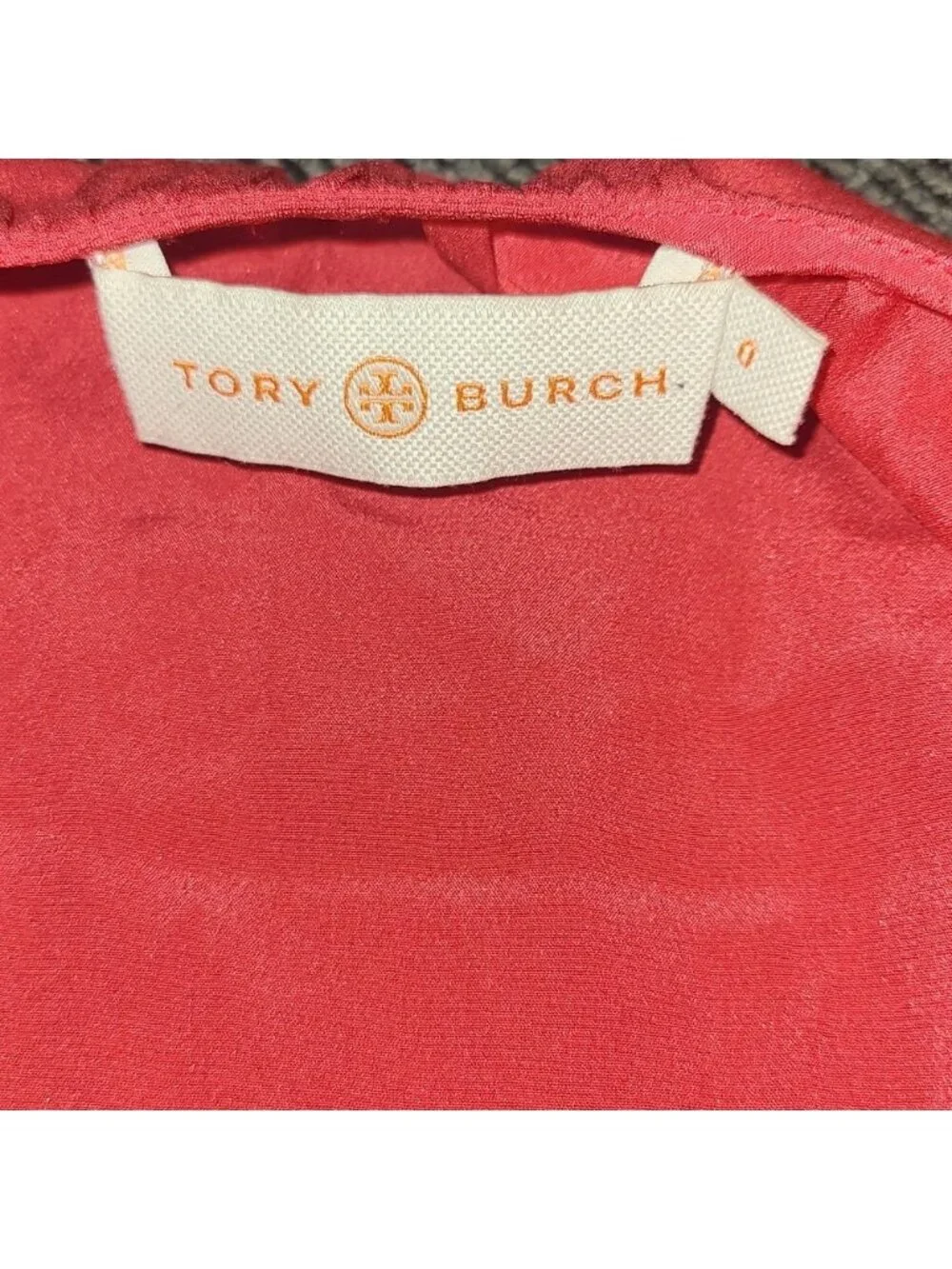 Tory Burch Coral Tie Neck Sleeveless Silk Blouse